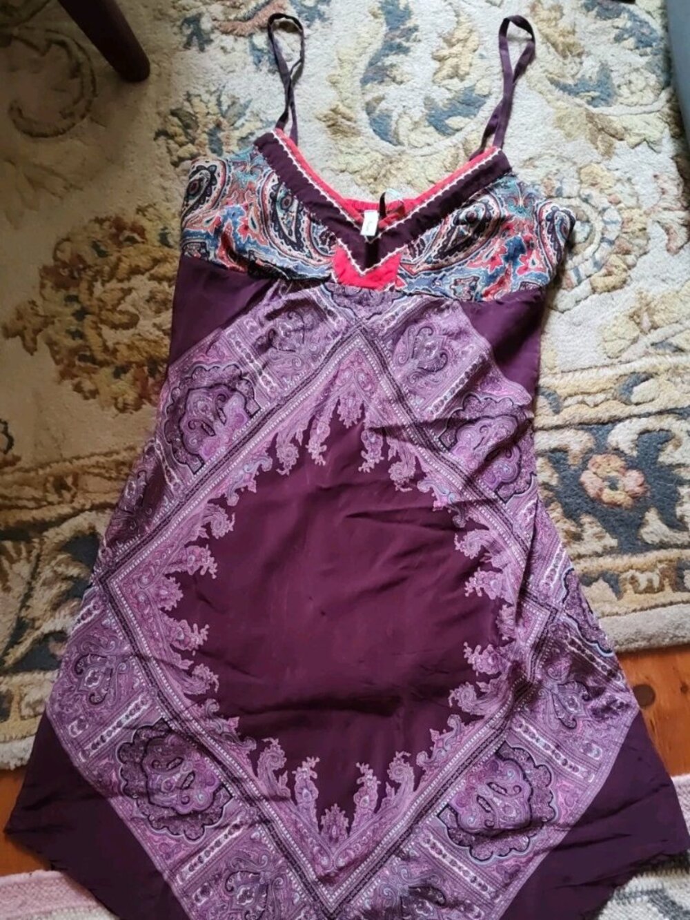 Guess by Marciano Purple Paisley Slip Dress with Multicolor Bodice